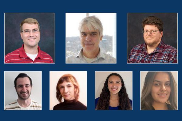 Composite photo of three Kean faculty members and four students.