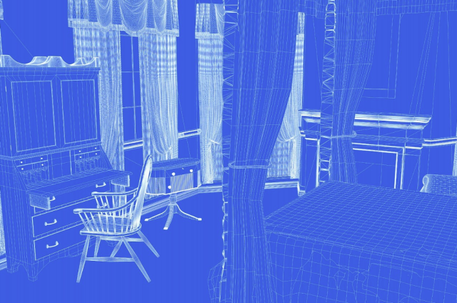 A wireframe view of the Bedroom of Susan Livingston Kean Niemcewicz at historic Liberty Hall Museum
