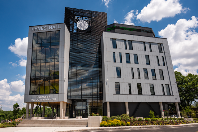 Kean University's Hynes Hall, a white and glass building