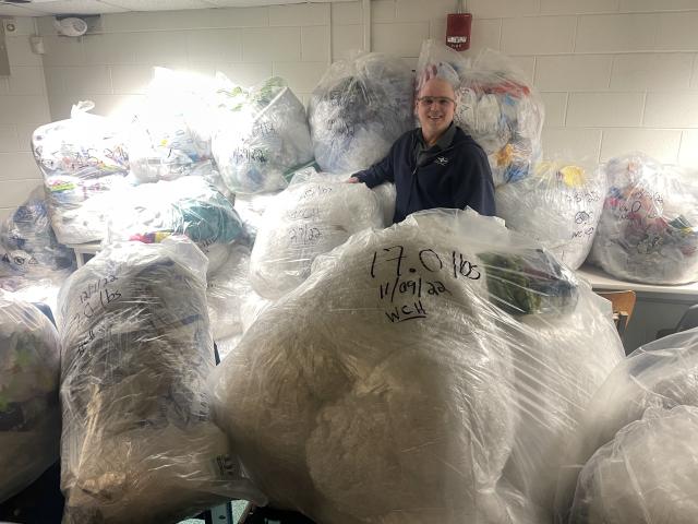 Kean Lecturer Will Heyniger led a class project in which students recycled hundreds of pounds of plastic waste