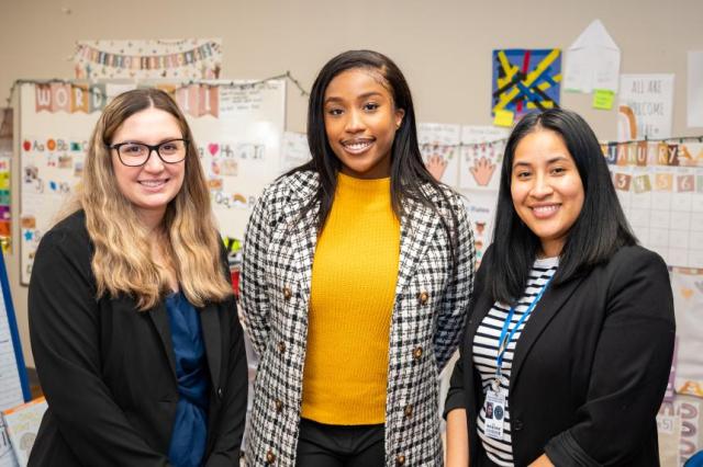 Kean School and Clinical Psychology graduate students (L-R) Gabrielle Denicola, Zuri Gill and Blanca Garcia are working with Belleville schools in the grant-funded program.