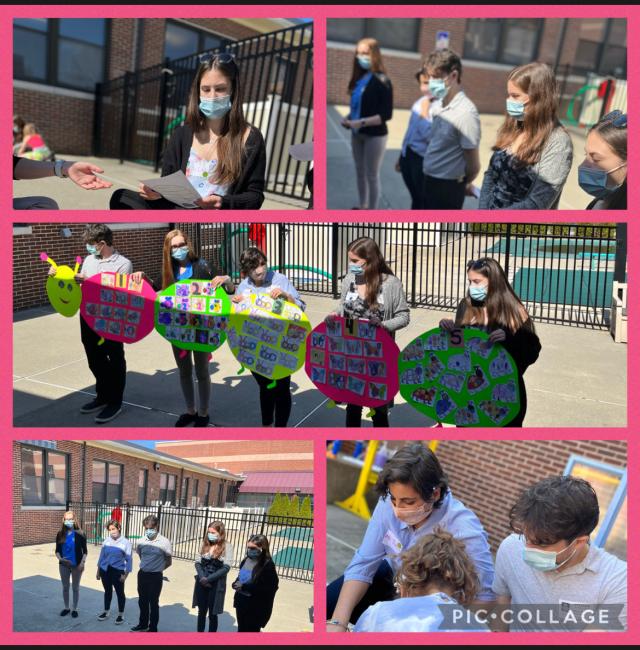 Occupational Therapy students create a caterpillar number-line during their group programming at the JCC of Central Jersey