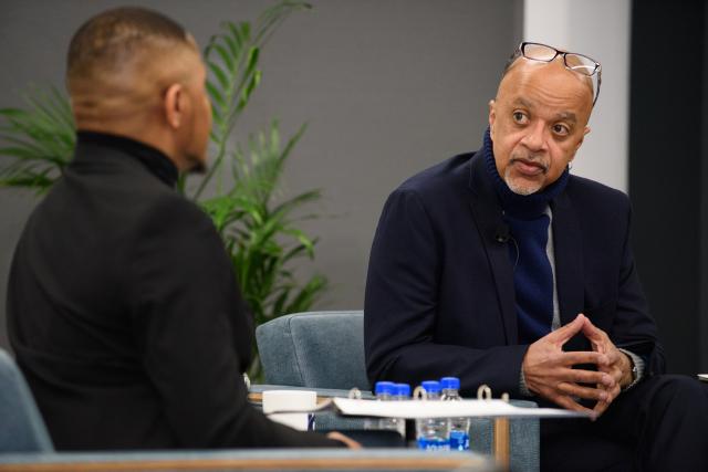 Author James McBride speaks with moderator Deonte Griffin-Quick, a Kean alumnus