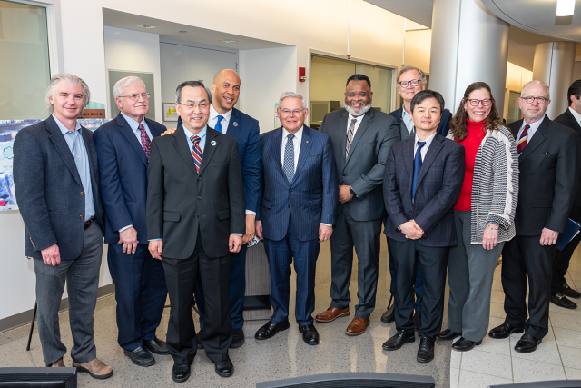 U.S. Senators Menendez and Booker pose with Kean President Repollet and the University's Deans