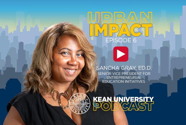 Senior VP Sancha Gray smiles in an image that includes the words Urban Impact podcast Episode 6