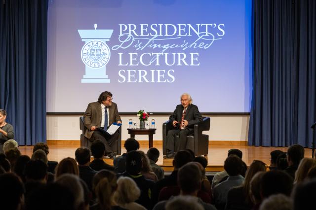 Michio Kaku, Ph.D., and David Joiner, Ph.D., share the stage at Kean's Distinguished Lecture