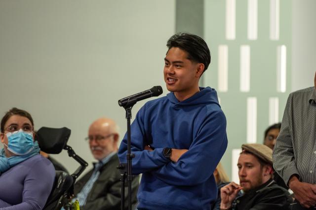 Audience member asks a question at Michio Kaku Distinguished Lecture