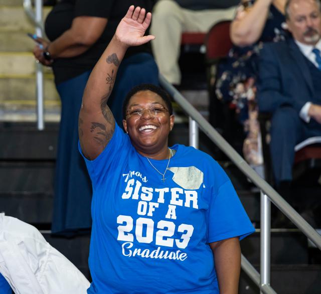 Kean grad's family member wears "Sister of a 2023 Graduate shirt"