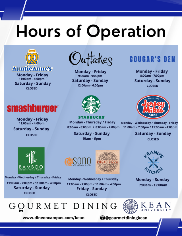 Gourmet Dining Hours of Operation Fall 2023