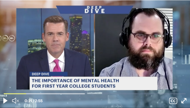 Still image from News 12 interview on College Students and mental health