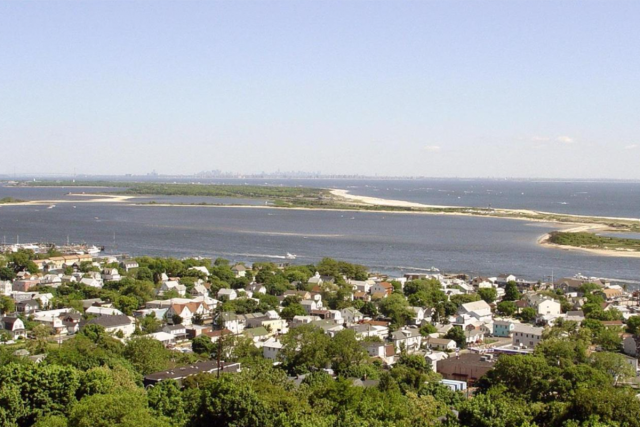 Aerial view of Highlands and Atlantic Highlands, near Sandy Hook