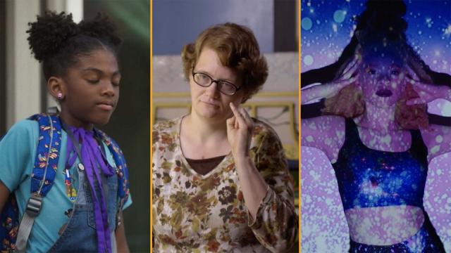 A collage of three diverse women in a movie scene.