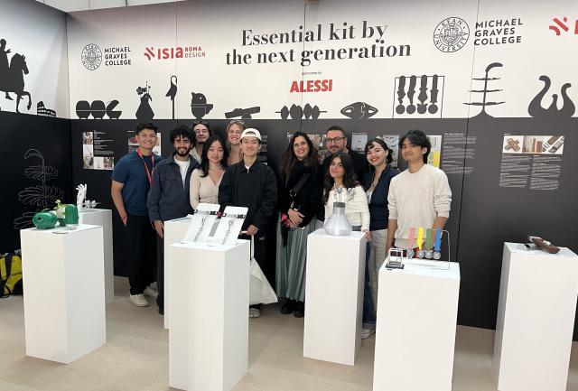 Kean students pictured with their exhibit at the prestigious Salone del Mobile in Milan