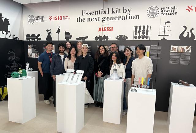 Kean students pictured with their exhibit at the prestigious Salone del Mobile in Milan