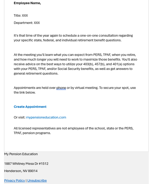 Sample pension scam email