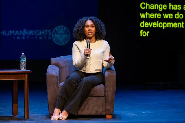 Tiana Day speaks on stage