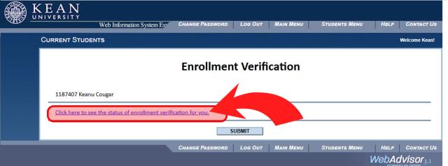 KeanWISE WebAdvisor - Enrollment Verification NSC Link