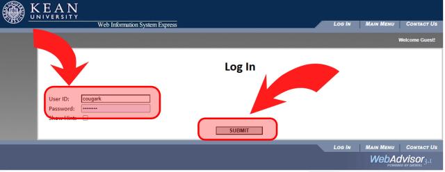 KeanWISE WebAdvisor Sign-In Credentials