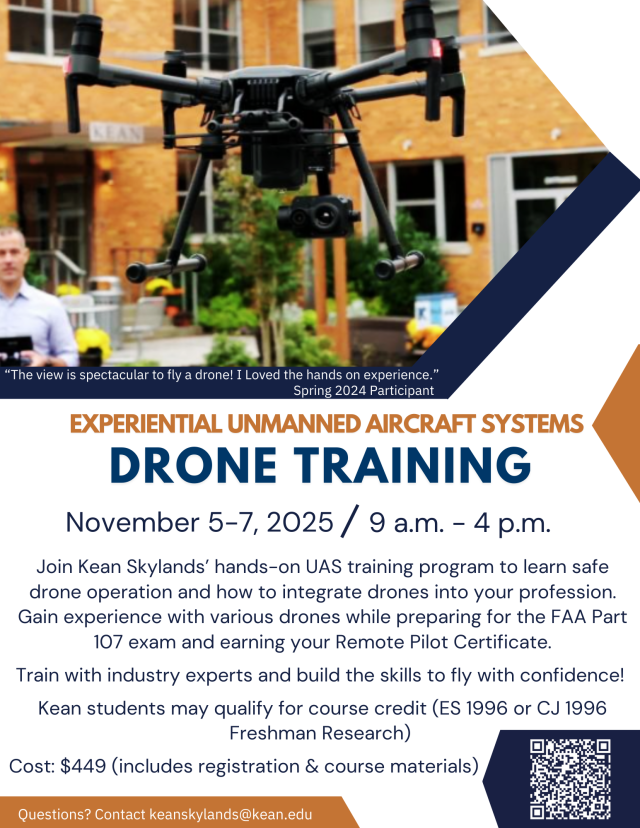 Flyer for Drone Training at Kean Skylands on November 5-7, 2025