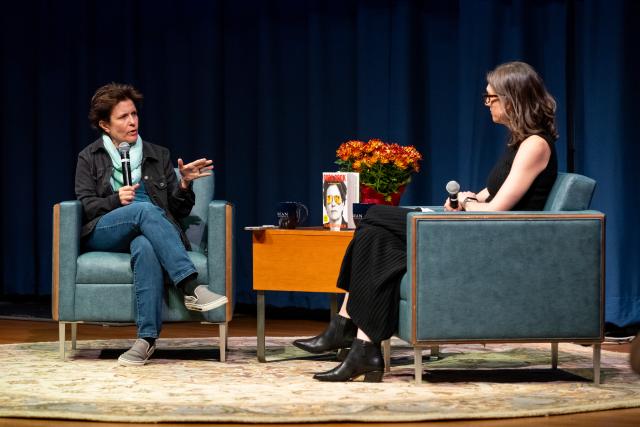 Kara Swisher on stage with Kate Gallagher