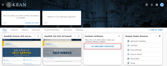 MyCougar Enrollment Verification Button