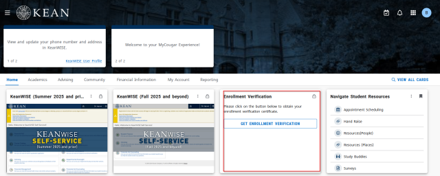 MyCougar Enrollment Verification