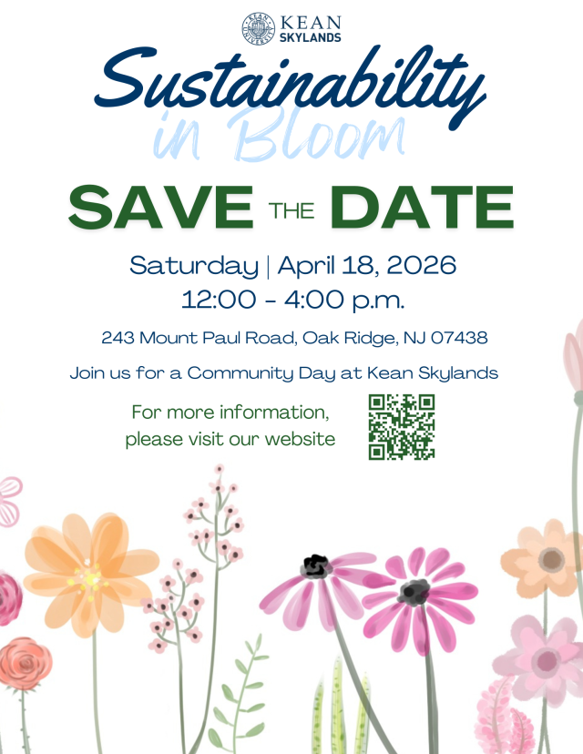 Save the date for community day at Kean Skylands on April 18th at 12:00-4:00 p.m.