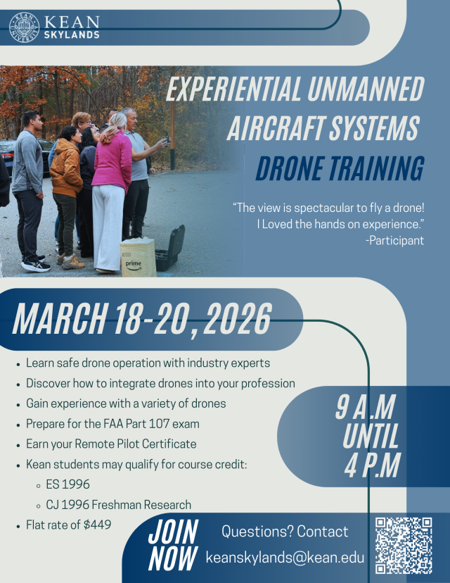 Drone training program at Kean Skylands on March 18-20, 2026
