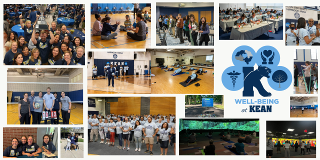 Collage of images from Well-Being at Kean events