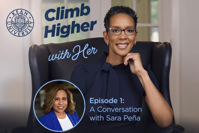 Kean First Lady Darlene Repollet sitting on the chair and on the bottom corner on the image has another image of Sara Peña in a bubble.