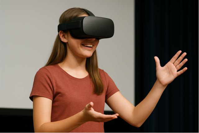 Teen uses VR headset