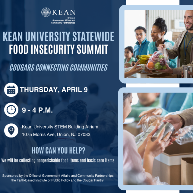 Kean University Statewide Food Insecurity Conference. April 9 2026. 9-4 p.m.