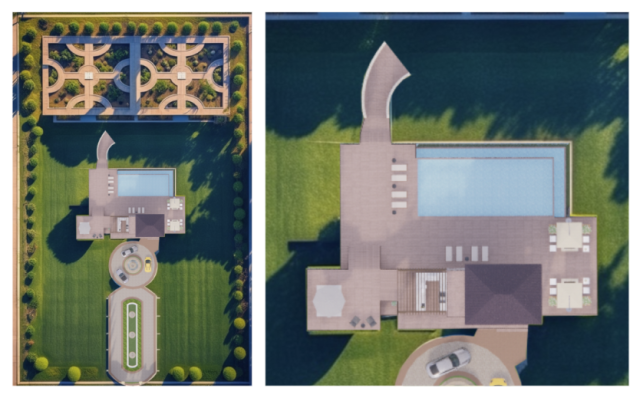 A layout created by a Kean student in the AI in Interior Design course of the outside of a house in 