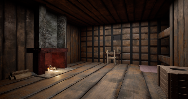 Virtual mockup of a room with a fireplace