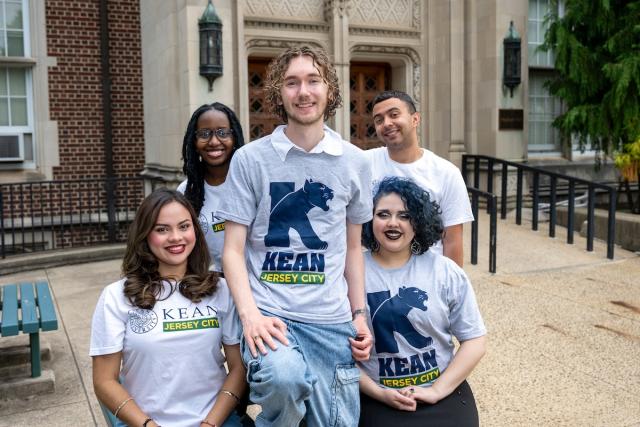 A group of Kean Jersey City students in college gear
