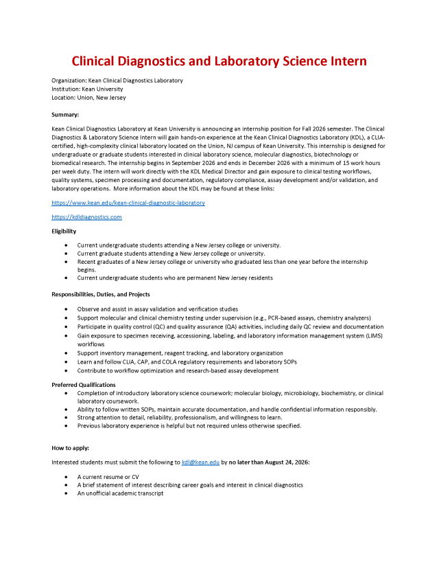 Instructions for applying for a KDL internship