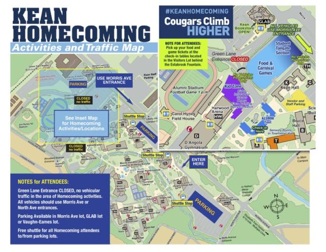 Kean Homecoming Activities and Traffic Map