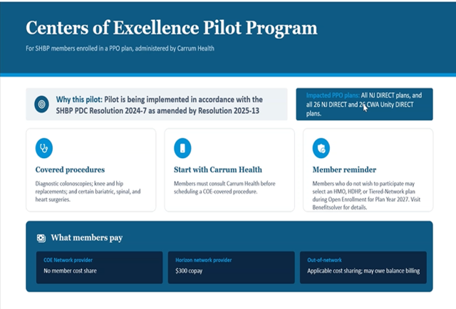 Image shows information on the Centers of Excellence Program for SHBP members